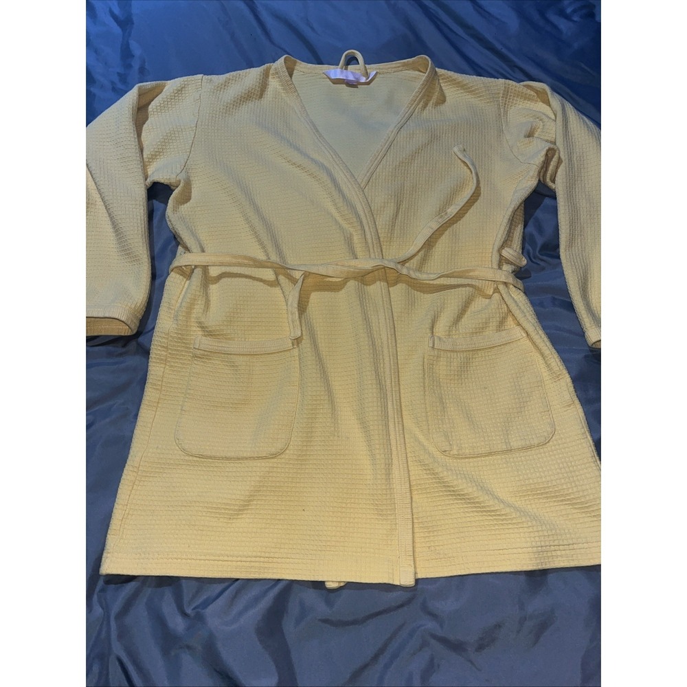 Victoria Secret Yellow waffle-weave bathrobe self-tie belt pockets Size XS/S